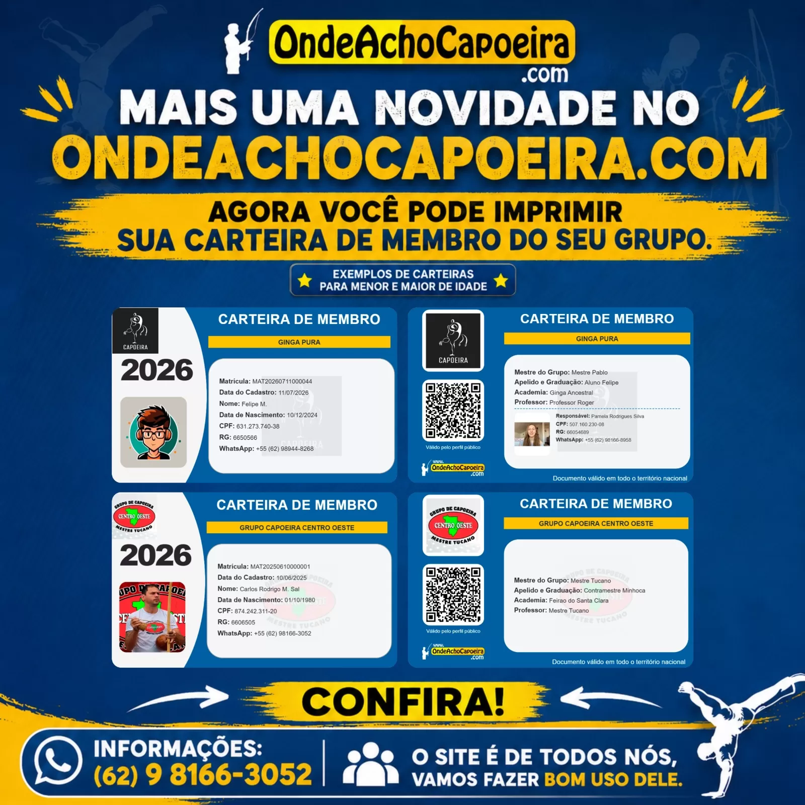 Cartaz do comunicado 🥋 MAIS UMA NOVIDADE NO ONDEACHOCAPOEIRA.COM!