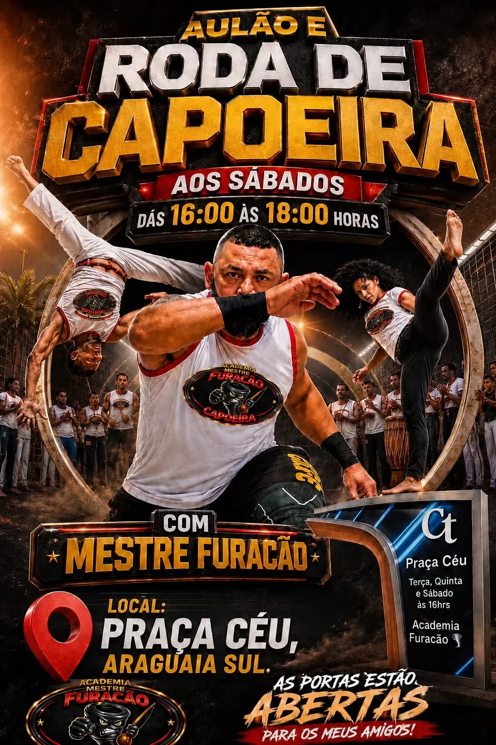 Cartaz da notícia Aulão e Roda de Capoeira - Aos Sábados