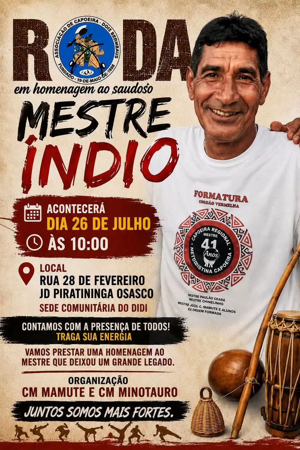 Cartaz da notícia Roda Mestre Indio - 26/07/2026
