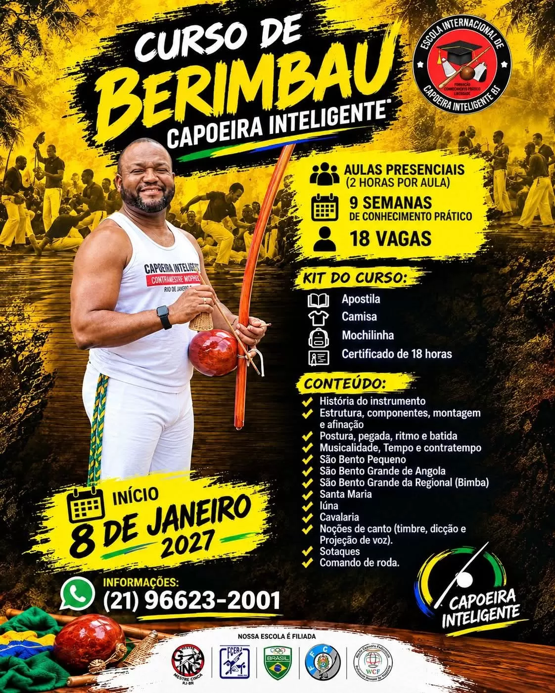 Cartaz da notícia Curso de Berimbau - 08/01/2027